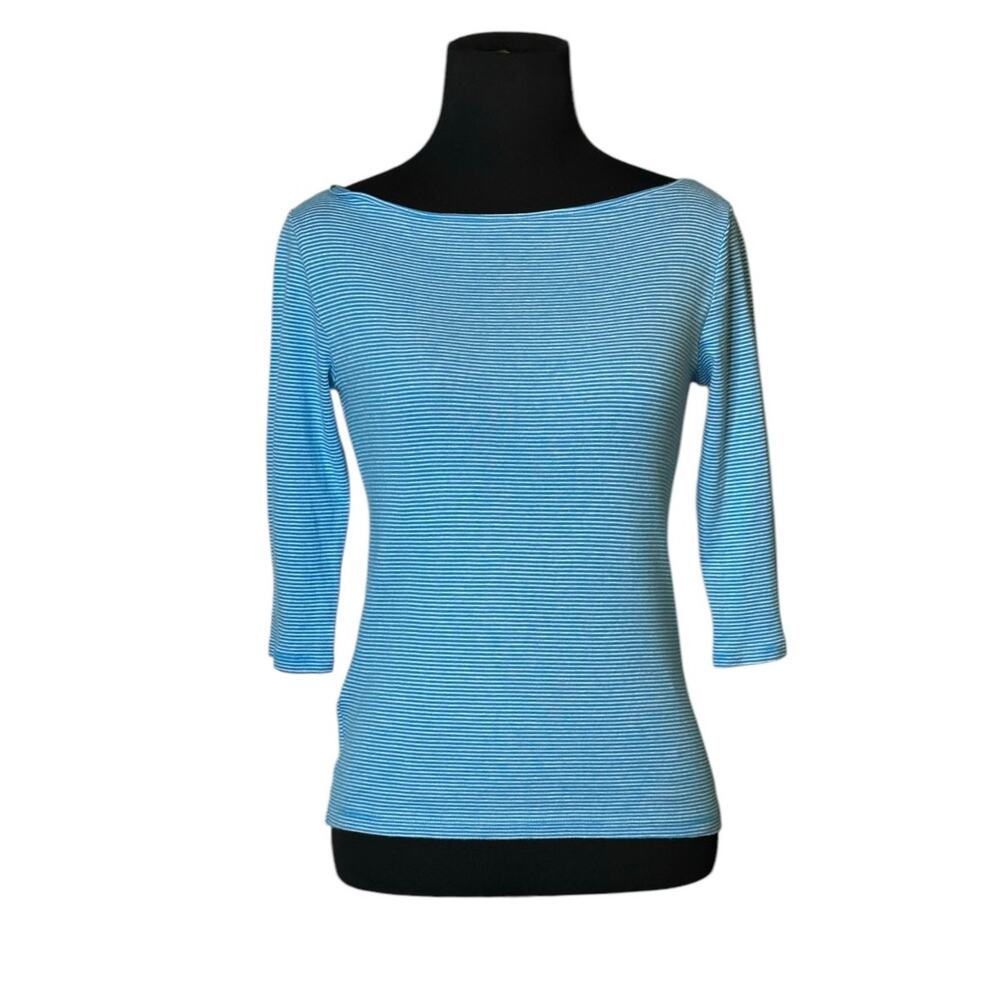 ANN TAYLOR blue white stripes 3/4 sleeves top size SP